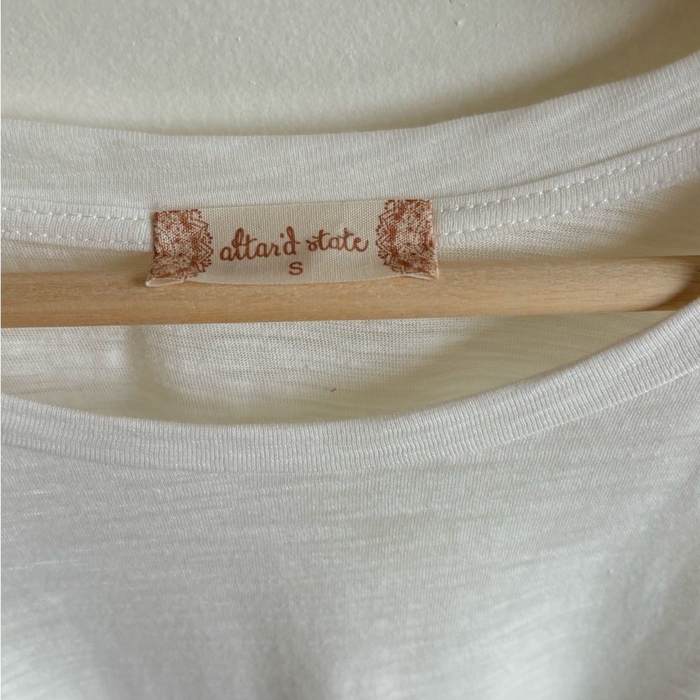 Altar'd State Cream Babydoll Peplum Tunic Floral Tulle Mesh Top T-Shirt Size S - Picture 2 of 5